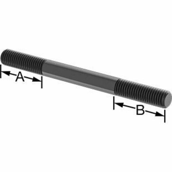 Bsc Preferred Black-Oxide Steel Threaded on Both End Stud M12 x 1.75 mm Thread 39 mm Thread Lengths 140 mm Long 93275A055